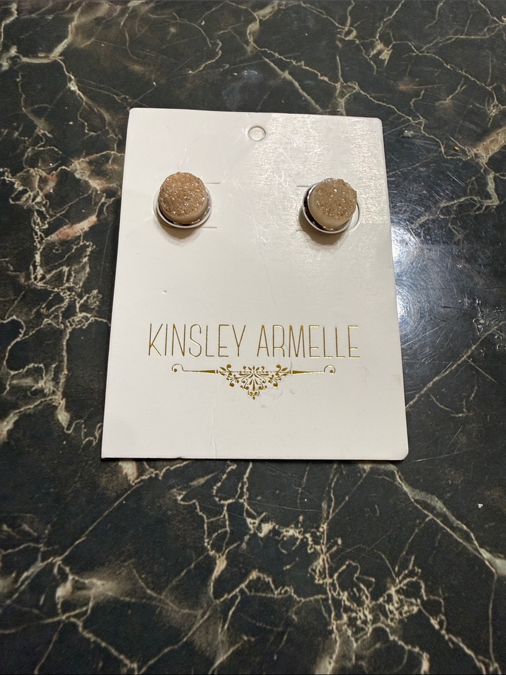 Kinsley Armelle Beige Druzy Round Stud Earrings